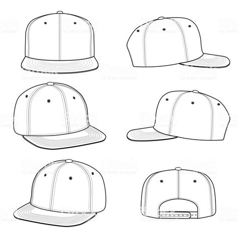 Fitted Hat Drawing, Ball Cap Drawing, Backwards Hat Drawing, Hat Drawing Reference, Hats Drawing, Cap Tattoo, Backwards Hat, Fashion Sketch Template, Cap Drawing