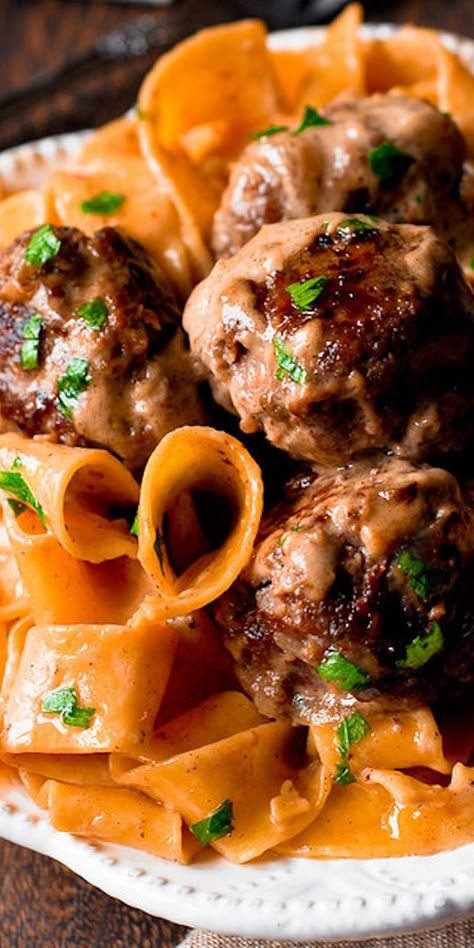 Creamy Pasta Meatballs, Pasta Dishes With Meatballs, Creamy Pasta With Meatballs, Recipes With Pappardelle Noodles, Ground Pork Pasta, Creamy Meatballs, Mustard Pasta, Meatballs With Pasta, Pasta With Meatballs