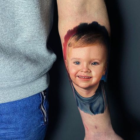 Realistic Portrait Tattoo, A Tattoos, Hyper Realistic Tattoo, Portrait Tattoos, Color Portrait, Realistic Portrait, Child Portrait, Realistic Tattoo, Just Ink