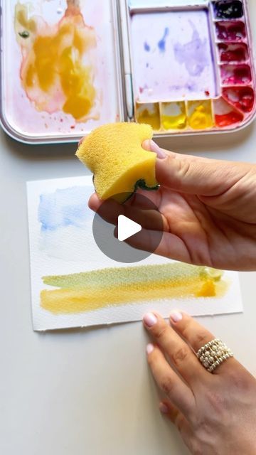 Anna Koliadych on Instagram: "An easy and fun way to paint a fall landscape using watercolor and sponge technique 🍂🥰 #watercolor #watercolortutorial #crafts #diy #watercolorpainting #artprocess #watercolorillustration #watercolour #artinspiration #creative" How To Watercolour Paint, How To Paint With Watercolors Tutorials, Water Colour Drawing Ideas Creative, Water Colour Painting Beginner, Landscape Watercolor Paintings Easy, Sponge Art Painting, Watercolour Inspiration Landscape, Fall Watercolor Ideas, Beginner Watercolor Painting Tutorial