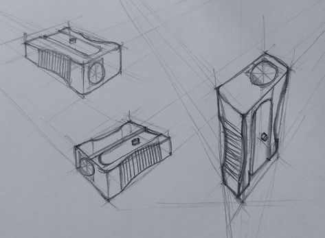 Objects In Perspective Drawing, Drawing Practice Objects, Object In Perspective, How To Draw Objects In Perspective, Product Perspective Drawing, Two Point Perspective Object Drawing, 1 Point Perspective Object Drawing, Product Design Drawing Sketches, 2 Point Perspective Product Sketch