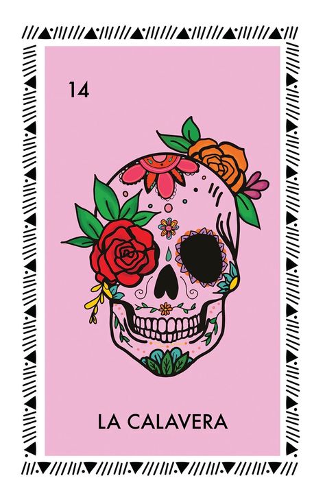 Reimagined as a sugar skull, honoring those who have passed. A redesign of the traditional Mexican card game, Loteria. South American Art, Loteria Cards, Mexican Sugar Skull, Music Festival Poster, Sugar Skull Art, Goth Art, Traditional Mexican, Arts Ed, Mexican Culture