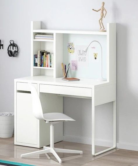 White Desk Bedroom, Desk For Girls Room, Ikea Micke Desk, Desk Ikea, Ikea Micke, Micke Desk, Kids Room Desk, Ikea Desk Hack, Girl Desk