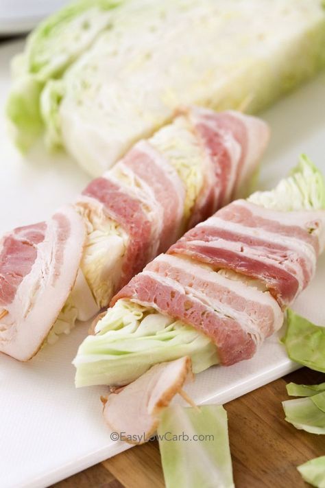 Bacon wrapped cabbage it both low carb and keto friendly. Just a few simple ingredients, cabbage wrapped in bacon and cooked to tender perfection is the perfect side dish for any meal! #cabbage #cabbagerecipes #easylowcarb #ketorecipe #lowcarbrecipe #lowcarbsidedish #atkinsrecipe #inductionrecipe #cabbageandbacon #baconrecipe Bacon Wrapped Cabbage, Cabbage Keto, Cabbage Wraps, Corp Perfect, Atkins Recipes, Wrapped In Bacon, Cabbage And Bacon, Low Carb Sides, Low Carb Side Dishes