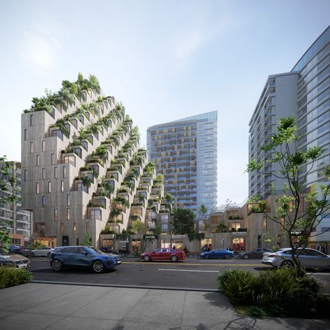 Vancouver Forest, Vancouver Skyline, Architecture Photography Buildings, Terrace Building, Wood Interior Design, Tall Buildings, Forest Hill, Timber Structure, Green Architecture