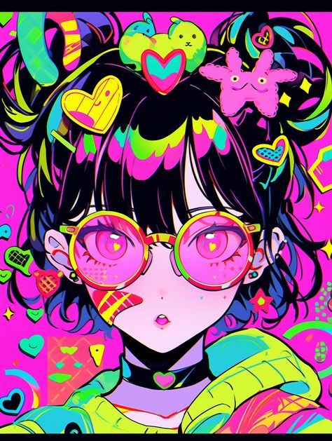 Bright Colors Art, Animation Art Sketches, Bright Art, Anime Pixel Art, Comic Art Girls, Neon Art, Kawaii Art, Colorful Drawings, Cute Anime Character