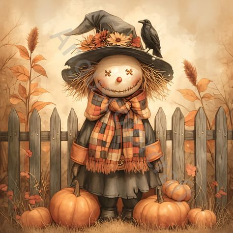 Whimsical Scarecrow in Pumpkin Patch Clip Art 10 High Res Watercolor JPGs Junk Journaling Scrapbooking Card Making Digital Download Fantasy by Anguscolorcraft on Etsy Scarecrow Clipart, Cool Clipart, Fall Arts And Crafts, Journaling Scrapbooking, Junk Journaling, Digital Planners, Unique Image, Scarecrow, Halloween Witch