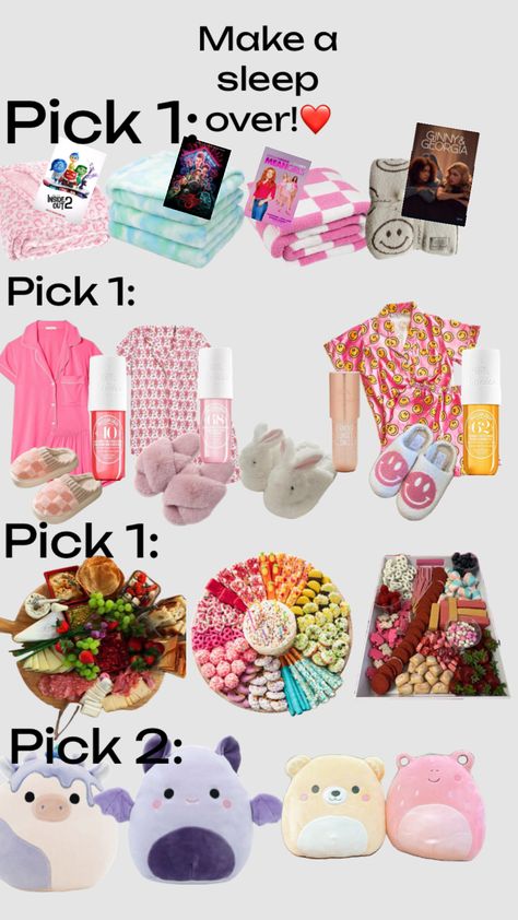 Make a sleepover! #preppy Sleepover Basket, Sleepover Preppy, Preppy Sleepover, Teen Sleepover Ideas, Sleepover Essentials, Teen Sleepover, Cute Gifts For Friends, Pick One, Gift Baskets