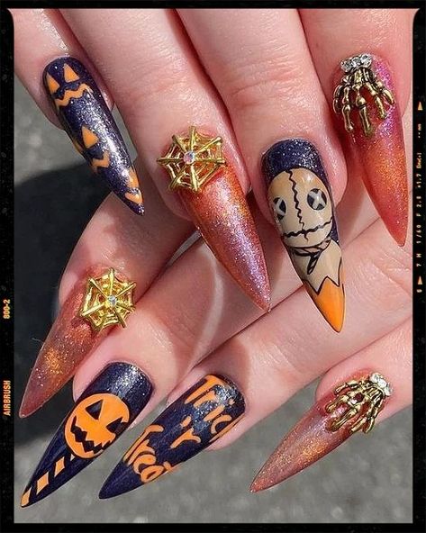 Halloween Nails Trick Or Treat, Trick Or Treat Nails Sam, Sam Trick R Treat Nails, Trick R Treat Sam Nails, Trick R Treat Nails, Sam Trick R Treat Tattoo, Trick R Treat Tattoo, Trick Or Treat Nails, Horror Nails Halloween