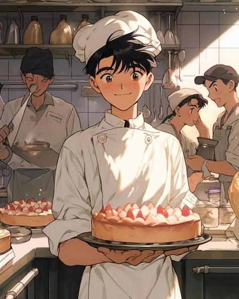 Handsome Wallpaper, Anime Cooking, Wallpaper Boy, Anime Rpg, Food Anime, Retro Art Prints, Dessert Food, Guy Drawing, Character Design Animation