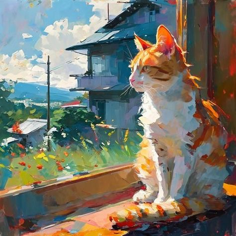 The Cat Kingdom by Francesco Bottazzo - Playground Cat Gouache, Cat Kingdom, Cat Landscape, Cartoon Cats, Animal Portraits Art, Animal Painting, Animal Cartoon, Art Sketch, Beautiful Backgrounds