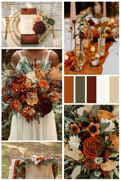 Terracotta Mustard Burgundy and Ivory Cherry Wedding, Rusting Wedding, Fall Wedding Color Schemes, Wedding Color Pallet, Wedding Color Trends, Wedding Color Scheme, Wedding Palette, Fall Wedding Decorations, Wedding Theme Colors