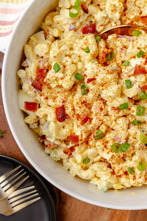 Creamy Deviled Egg Pasta Salad - A Southern Soul Creamy Deviled Egg Pasta Salad, Deviled Egg Pasta Salad, Egg Pasta Salad, Egg Macaroni Salad, Ranch Deviled Eggs, Balsamic Chicken Thighs, A Southern Soul, Creamy Pasta Salads, Peeling Hard Boiled Eggs