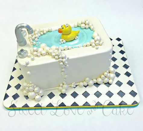 Bubble bath cake Baby Bubble Bath, Custom Cupcakes, Baby Bubble, Big Cakes, Rubber Ducky, Shower Cake, Bubble Bath, Baby Bath, Baby Shower Cakes