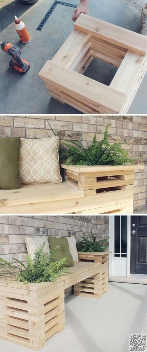 35 Beautiful Built-In Planter Ideas To Save Space and Add More Charm | Decor Home Ideas Diy Crates, Crates Ideas, Diy Bench Outdoor, Diy Holz, Wooden Crates, Wood Bench, Outdoor Bench, Civil Engineering, Outdoor Projects