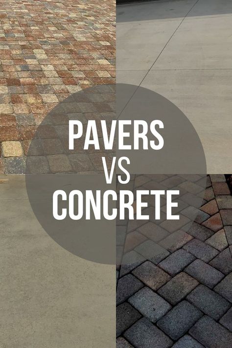 The difference between pavers vs concrete Pavers Vs Concrete, Diy Concrete Driveway, Pavers Over Concrete, Decorative Concrete Patio, Outdoor Patio Pavers, Brick Paver Driveway, Stamped Concrete Walkway, Driveway Materials, Concrete Paver Patio