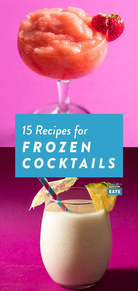 15 Frozen-Cocktail Recipes Worth the Brain Freeze Frozen Blender Drinks Alcohol, Ninja Cocktail Recipes, Frozen Daquiri Recipe Classic, Frozen Painkiller Cocktail, Blender Alcohol Drinks Recipes, Easy Frozen Cocktail Recipes, Frozen Cocktail Recipes Alcohol, Frozen Cocktails Recipes, Nutribullet Cocktails