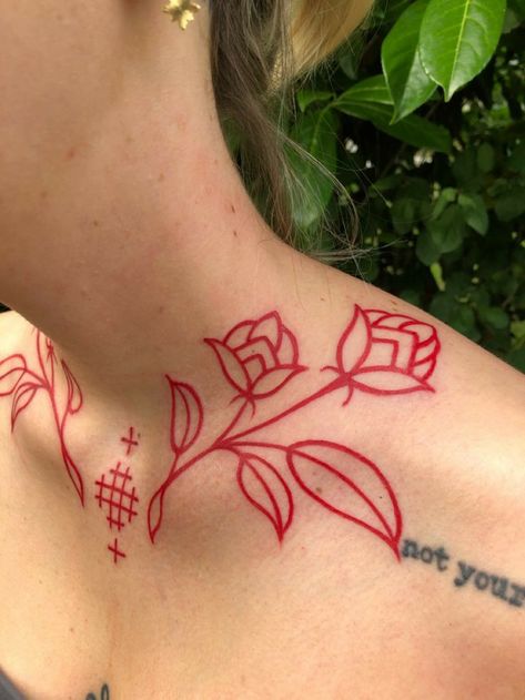 All Red Ink Tattoo, Red Linework Tattoo, Red Ornamental Tattoo, Red Tatooes, Red Ink Tattoo, Tattoo 2023, Jagua Henna, Handpoke Tattoo, 4 Tattoo