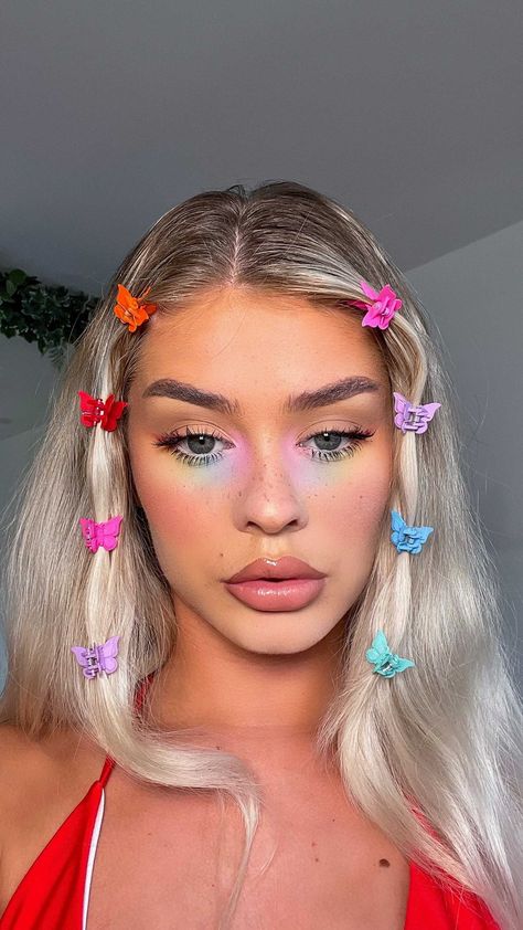 justjadelauren on Instagram: There’s always a rainbow after a storm💕🌈 Makeup inspired by @naezrahlooks and eeerinr❤️‍🔥 Hair inspired by @sarahhashcroft🦄 Follow… Rainbow Fantasy Makeup, Rainbow Witch Makeup, Rainbow Rave Makeup, Subtle Rainbow Makeup, Pride Hair Ideas, Rainbow Pride Makeup, Rainbow Fairy Makeup, High Fashion Makeup Looks, Storm Makeup