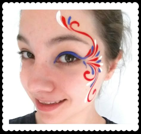 Jubilee Face Painting, Jubilee Face Paint, Red White And Blue Face Paint Ideas, 4 Of July Face Paint Easy, Fireworks Face Paint, Patriotic Face Painting Ideas, Red White And Blue Face Paint, Patriotic Face Paint, 4th Of July Face Paint