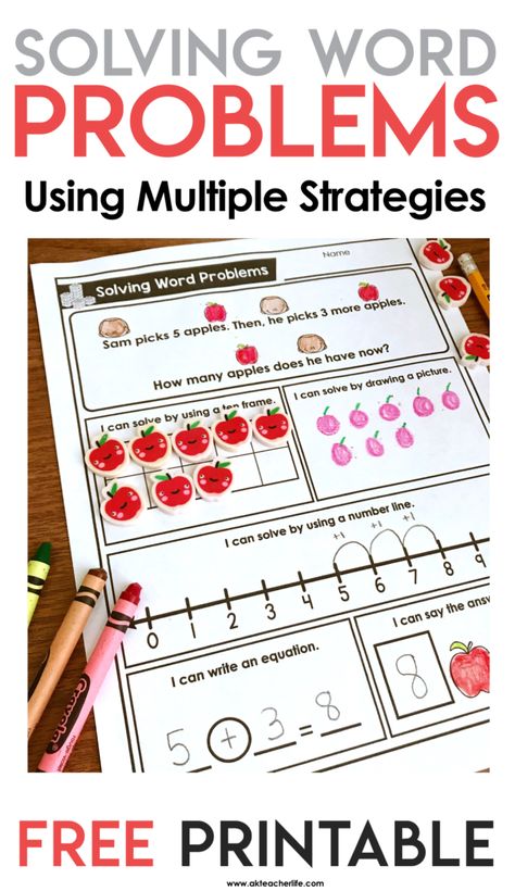 Let's Solve Word Problems Using Multiple Strategies - A Kinderteacher Life Word Problems Kindergarten, Teaching Word Problems, Drawing A Picture, Problem Solving Worksheet, Addition Words, Frame Drawing, Addition Word Problems, Math Problem Solving, Solving Word Problems