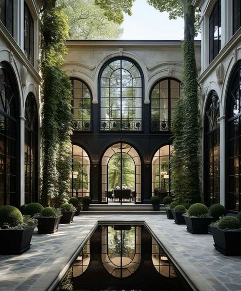 Pool Courtyard, Architecture Inspiration, Perfect House, Town House, Arched Windows, Luxury Homes Dream Houses, Dream House Interior, Dream House Exterior, Dream House Decor