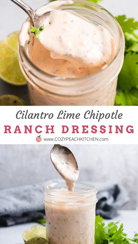 Cilantro Lime Ranch, Cilantro Lime Ranch Dressing, Chipotle Ranch Dressing, Quinoa Recipes Healthy, Homemade Chipotle, Chipotle Ranch, Ranch Dressing Recipe, Salad Dressing Recipes Homemade, Homemade Salads