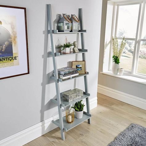 Grey Ladder Shelf, Tier Display Stand, Stylish Shelves, Book Shelf Wall, Ladder Shelving Unit, Ladder Shelving, Style Shelving, Open Shelving Units, Bookcase With Drawers