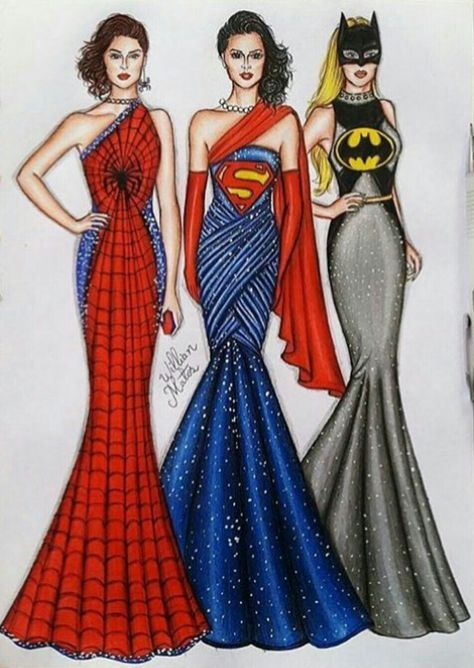 Inspired Drawings, Social Media Art, Fashion Illustration Sketches Dresses, Three Women, Sketches Dresses, Fashion Illustration Dresses, Drawing Stuff, Fashion Illustration Sketches, Dress Drawing