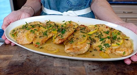 Dinner at Five; Chicken Piccata Cooking With Shereen, Chicken Piccata, Company Meals, Cooking Together, Cooking Appliances, Cooking Show, Food Magazine, Cooking Techniques, Fresh Ingredients