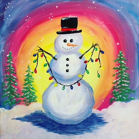 Cool Christmas Paintings, Acrylic Art Projects Canvases, Christmas Painting Ideas Easy For Kids, Christmas Painting Easy, Christmas Lights Painting, Christmas Painting For Kids, Winter Paintings On Canvas Acrylics, Christmas Paintings Easy, Cute Christmas Paintings