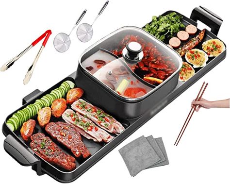 ​​﻿​Amazon.com : Soup N Grill V2 Hotpot Grill Combo, Indoor Korean BBQ, Shabu Shabu Electric Hot Pot with Divider, Portable with Free Strainer Scoops, Extra Long Chopsticks, Tongs, Cloths, Smokeless Grill : Home & Kitchen Barbecue Machine, Electric Bbq Grill, Electric Hot Pot, Electric Griddle, Shabu Shabu, Indoor Grill, Electric Grill, Korean Bbq, Cool Kitchen Gadgets