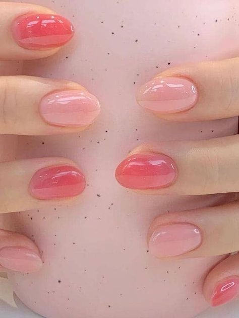 No Acrylic Nail Ideas Short, Short Nail Pink, Pink Nail Ideas Short, Korean Pink Nails, Cute Pink Short Nails, Pink Gel Nails Ideas, Korean Nails Short, Nails Short Pink, Short Pink Nails