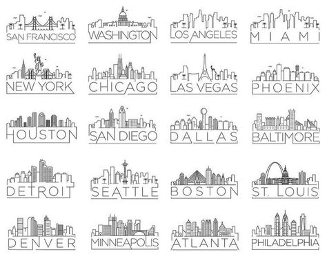 Boston Skyline Tattoo, Chicago Skyline Tattoo, Minimalism Drawing, Skyline Tattoo, Skyline Drawing, Minimalistic Poster, America City, Houston Skyline, Philadelphia Art