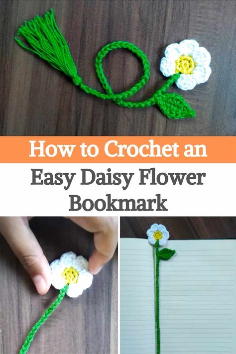 Crochet Daisy Bookmark Pattern Free, Crochet Bookmark Tutorial, Daisy Bookmark, Baby Bonnet Crochet Pattern, Easy Crochet Bookmarks, Bookmarks Ideas, Bookmark Tutorial, A Daisy Flower, Puff Stitch Crochet