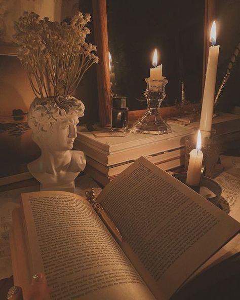 Reading By Candlelight Aesthetic, Dark Academia Candles, Candle Light Aesthetic, Reading By Candlelight, Cozy Academia, 1800s Aesthetic, Romantic Tea, Dark Botanical, Bedroom Candles