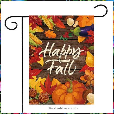 Fall Garden Flag - Happy Fall Flag - Autumn Harvest Flag Double Sided Pumpkin Maple Leaf Welcome Garden Yard Flags Indoor Outdoor Home Decor 12 x 18 Inch Fall House Flags, Outdoor Fall Decor Ideas, Fall Flags, Fall Garden Flag, Fall Banner, Large House, Fabric Construction, Yard Flags, House Flag