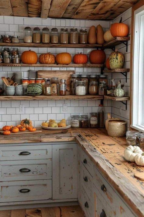 Seasonal Kitchen Decor, Cottage Rooms, Fall Farmhouse Decor, Fall Cottage, Cottage Core Decor, Happy Harvest, Fall Kitchen Decor, Rustic Autumn, Kitchen Aesthetic