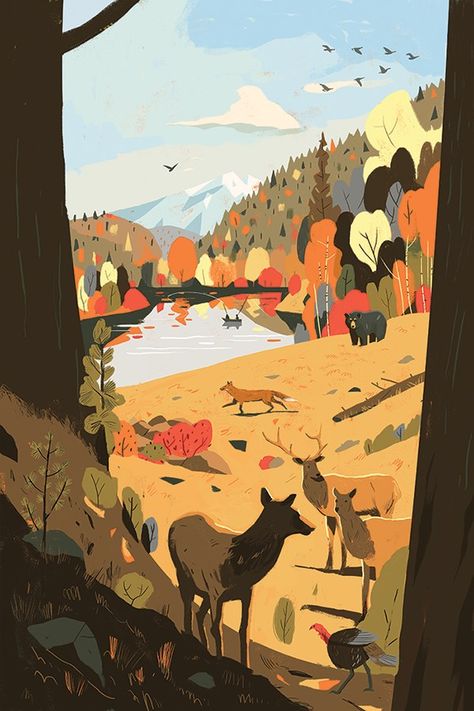 Spring and Fall Ryan Johnson, Los Angeles Restaurants, Color Script, American Illustration, Landscape Concept, Forest Illustration, Communication Art, Holiday Illustrations, Nature Illustration