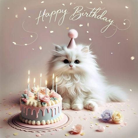 Cat Happy Birthday Wishes, Kitty Birthday Wishes, Happy Birthday Cats Cute, Happy Birthday With Cats, Happy Birthday Cat Images, Happy Birthday Beautiful Daughter, White Turkish Angora, Greetings For Birthday, Happy Birthday Kitten