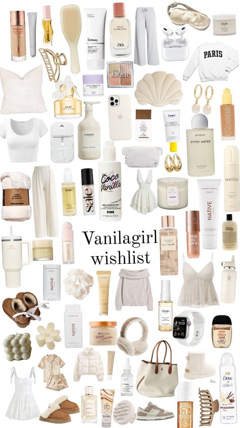 #vanillagirl #vanilagirlieoutfitinspo #skincareinspo #oufits #hairproducts #wishlist Vanilla Girl Christmas List, Clean Girl Wishlist, Vanilla Wishlist, Vanilla Girl Products, That Girl Wishlist, Christmas Wishlist Ideas Women, Smell Good Vanilla, Wishlist Collage, Vanilla Girl Wishlist