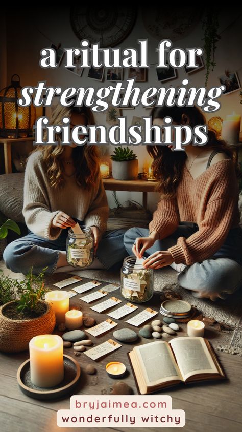 Friendship is one of the most valuable aspects of life, offering support, joy, and companionship. This blog post explores a ritual designed to strengthen friendships by incorporating elements of witchcraft, mindfulness, and acts of kindness. Through setting intentions, creating a sacred space, sharing gratitude, and performing meaningful rituals, you can deepen your connections and celebrate the bonds that enrich your life. Rituals To Do With Friends, Friendship Rituals, Strengthen Friendship, Witch Rituals, Old Friendships, Setting Intentions, Divine Feminine Spirituality, Herbal Magic, Mystical World