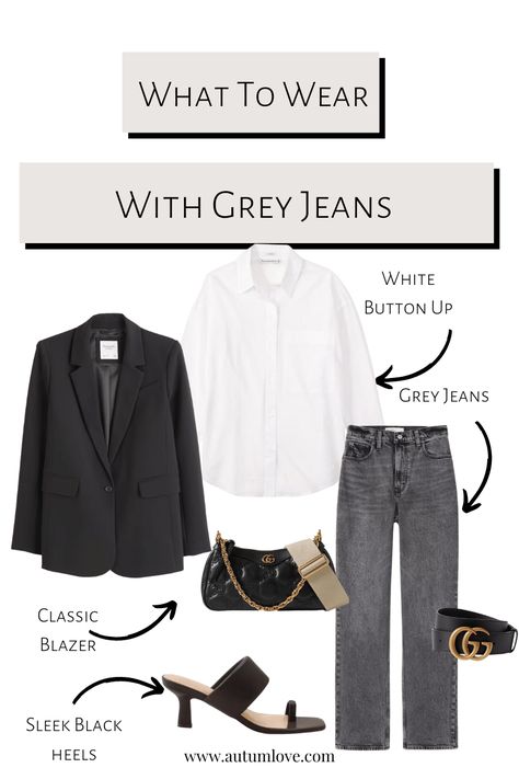 Master the Art of Styling Grey Jeans: A Comprehensive Fashion Guide | Who What Wear — Autum Love Grey Jeans Work Outfit, Womens Gray Jeans, Style Gray Jeans, Charcoal Denim Jeans Outfit, Grey Jeans Outfit Spring, Look Jean Gris, Styling Gray Jeans, Dark Grey Jeans Outfit Women, Gray Straight Leg Jeans Outfit