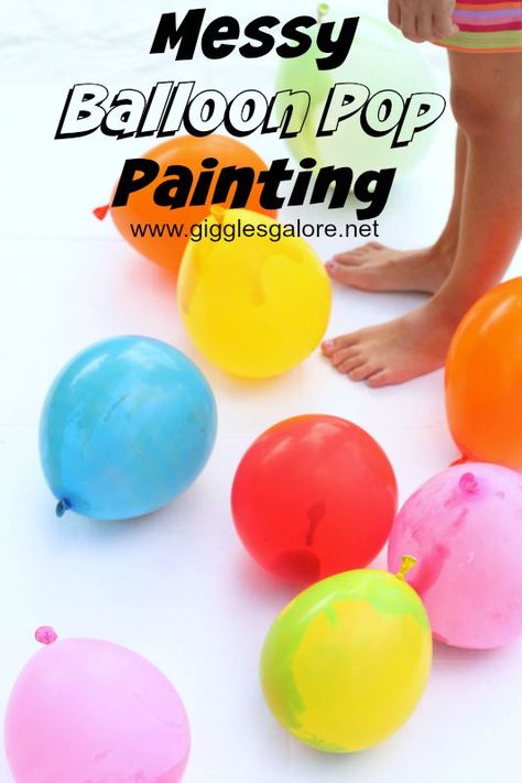 Messy Balloon Pop Painting_Giggles Galore Easy Diy Butterfly, Paint Balloons, Tree Paper Craft, Messy Party, Pop Painting, Kid Friendly Art, Messy Crafts, Balloon Painting, Messy Art