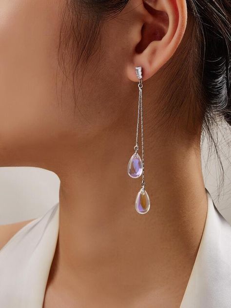 Rhinestone Detail Water Drop Earrings | SHEIN USA Dangly Earrings, Water Drops, Dangle Earrings, Drop Earrings, Water