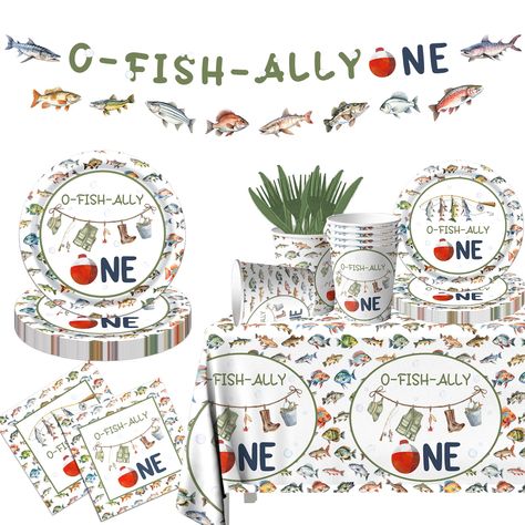 PRICES MAY VARY. OH FISHALLY ONE BIRTHDAY DECORATIONS:The officially one fishing birthday decorations dinnerware set includes :1pc"o-fish-ally one"banner,1pc 1st birthday party decorations boy tablecloth, 20pcs 9inch one birthday theme plates ,20pcs 7inch o fish ally one birthday dessert plates,40pcs first birthday fishing napkins and 20pcs knives and forks.which can serve 20 guests and meet your fishing 1st birthday decorations .Your one gone party will be full of happy atmosphere with these o Fishing Biryhday Party Theme, O Fishally One Birthday Cricut, Fishing First Birthday Smash Cake, 1st Birthday Fishing Theme Smash Cake, Fishing First Birthday Party Favors, Fishing Theme Cupcakes Boy Birthday, Ofishally One Birthday Decorations, Oh Fishally One Birthday, Ofishally One Birthday