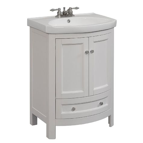 Runfine Bellina 24-in White Single Sink Bathroom Vanity with White Ceramic Top in the Bathroom Vanities with Tops department at Lowes.com Small Bathroom Sink Vanity, Bathroom Freestanding, Nighttime Routine, Transitional Bathroom Vanities, Bathroom Vanities For Sale, White Sink, Single Sink Bathroom Vanity, Bathroom Vanity Tops, Bathroom Sink Vanity