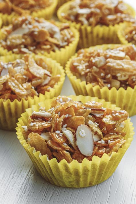 Wholesome & Extra Crunchy Honey Joys with Nuts - Nourish & Tempt Honey Joys Recipe, Honey Joys, Cornflake Cookies, Fairy Bread, Honey Nut, Asian Desserts, Baking Set, Birthday Food, Sugar Free Recipes