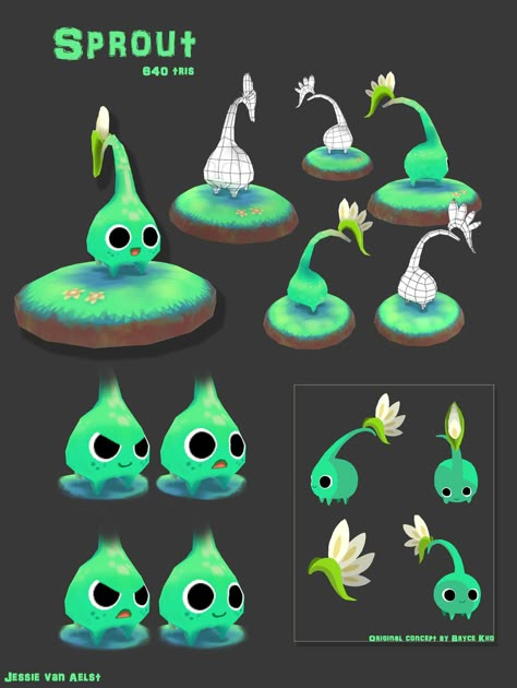 Tree Character Design, Sprout Illustration, Character Concept Art Sheet, Plant Character, Idle Game, 3d Karakter, Low Poly Character, Character Model Sheet, Character Model