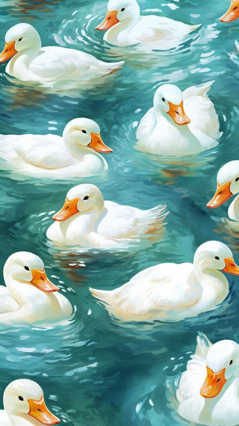 Cute Duck Wallpapers For Phone, Duck Phone Backgrounds, Ducks In Water Aesthetic, Duck Illustration Wallpaper, Animated Duck Wallpaper, Duck In Water Painting, Ducks On Water, Duck Swimming Drawing, Duck Background Wallpapers